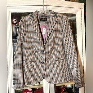 Talbots Houndstooth Wool Plaid pink satin lined blazer 8 Womens M new